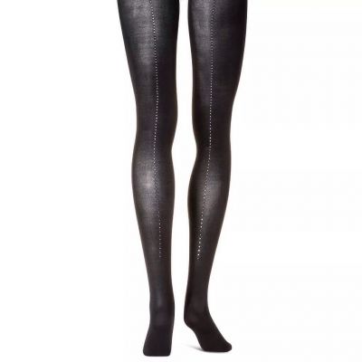 New Burlesque Pinup Xhilaration Black W/Rhinestone Back Seam Tights M/L